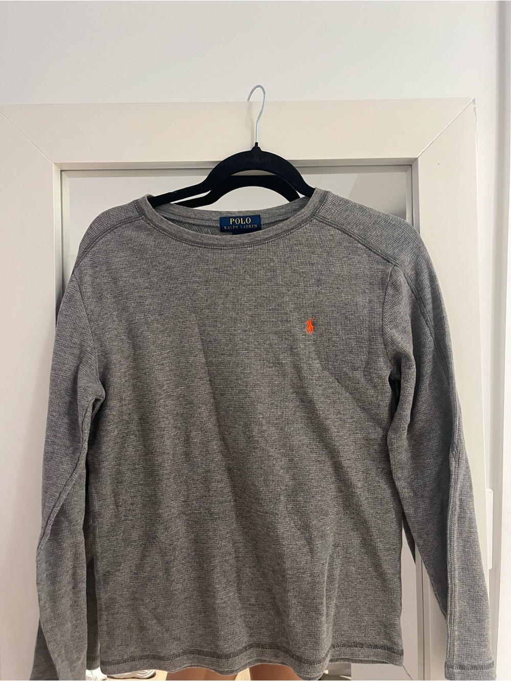 Polo by Ralph Lauren Gray Waffle-Knit Long-Sleeve Crew with Orange Pony